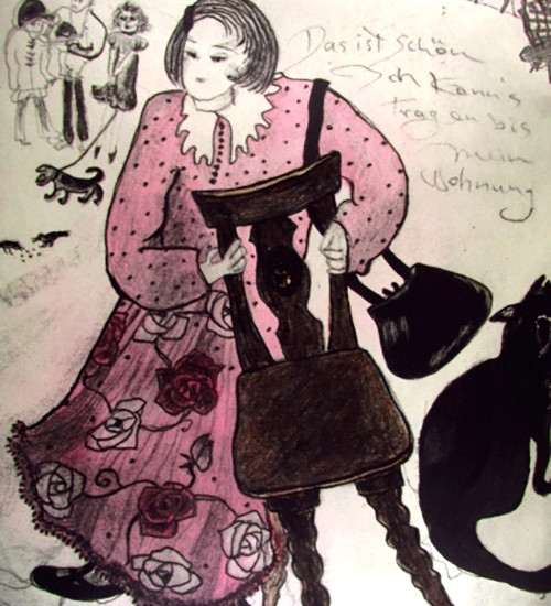 フジコ・ヘミングの絵画作品　タイトルは、道ばたの椅子